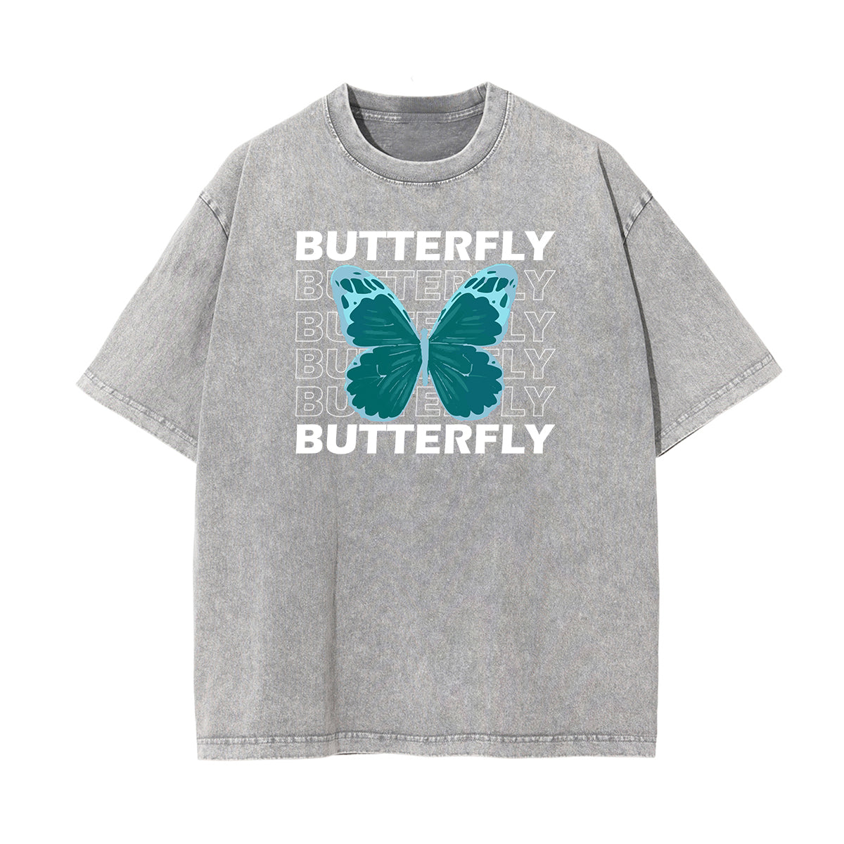 Washed Faded Butterfly Graphic Tee-INNBLAC Fashion Apparel