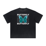 Distressed Butterfly Graphic T Shirt-INNBLAC Fashion Apparel