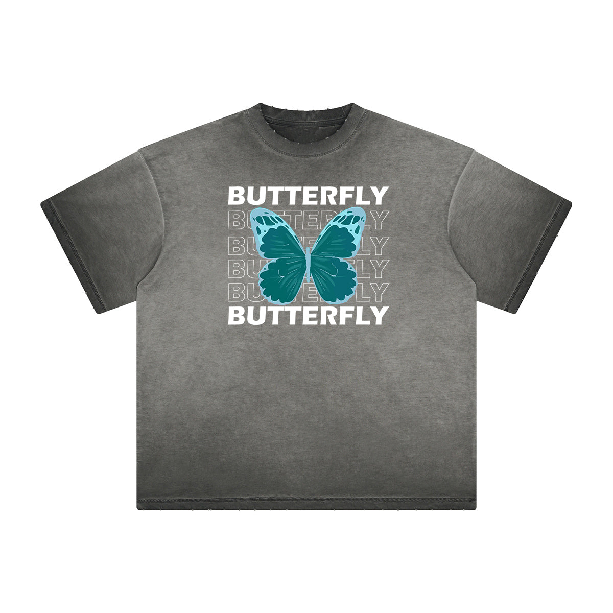 Distressed Faded Butterfly Pattern Tee-INNBLAC Fashion Apparel