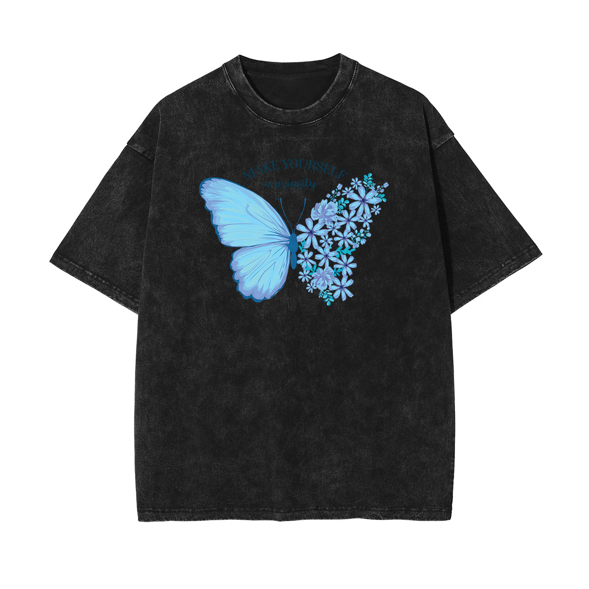 Stone Wash Butterfly Pattern Tee-INNBLAC Fashion Apparel