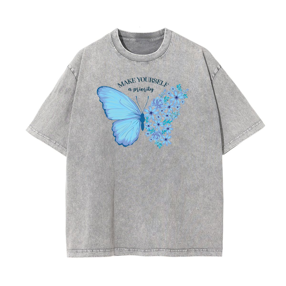 Washed Faded Butterfly Graphic Tee-INNBLAC Fashion Apparel