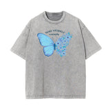 Washed Faded Butterfly Graphic Tee-INNBLAC Fashion Apparel