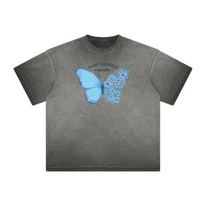 Distressed Faded Butterfly Pattern Tee-INNBLAC Fashion Apparel