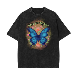 Stone Wash Butterfly Pattern Tee-INNBLAC Fashion Apparel