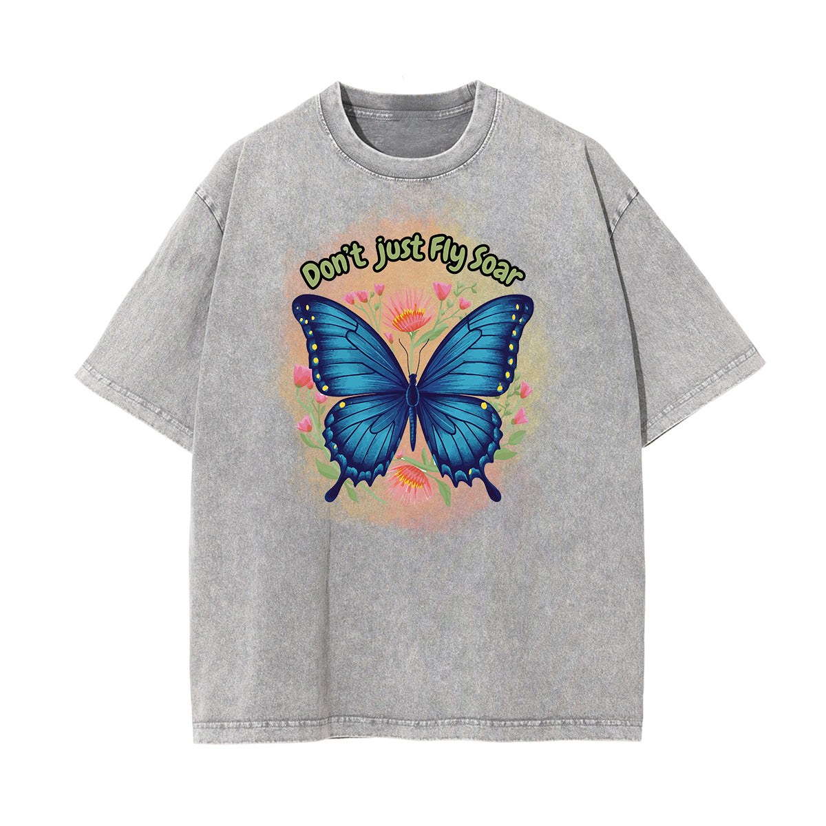 Washed Faded Butterfly Graphic Tee-INNBLAC Fashion Apparel