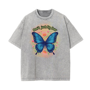 Washed Faded Butterfly Graphic Tee-INNBLAC Fashion Apparel