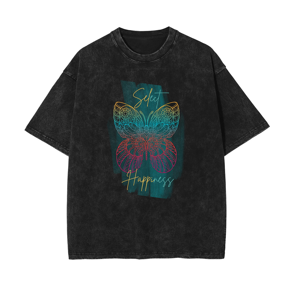 Stone Wash Butterfly Pattern Tee-INNBLAC Fashion Apparel