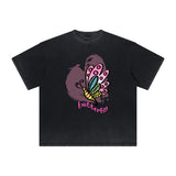 Distressed Butterfly Graphic T Shirt-INNBLAC Fashion Apparel