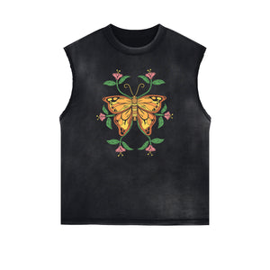 Sleeveless Butterfly Graphic T Shirt-INNBLAC Fashion Apparel