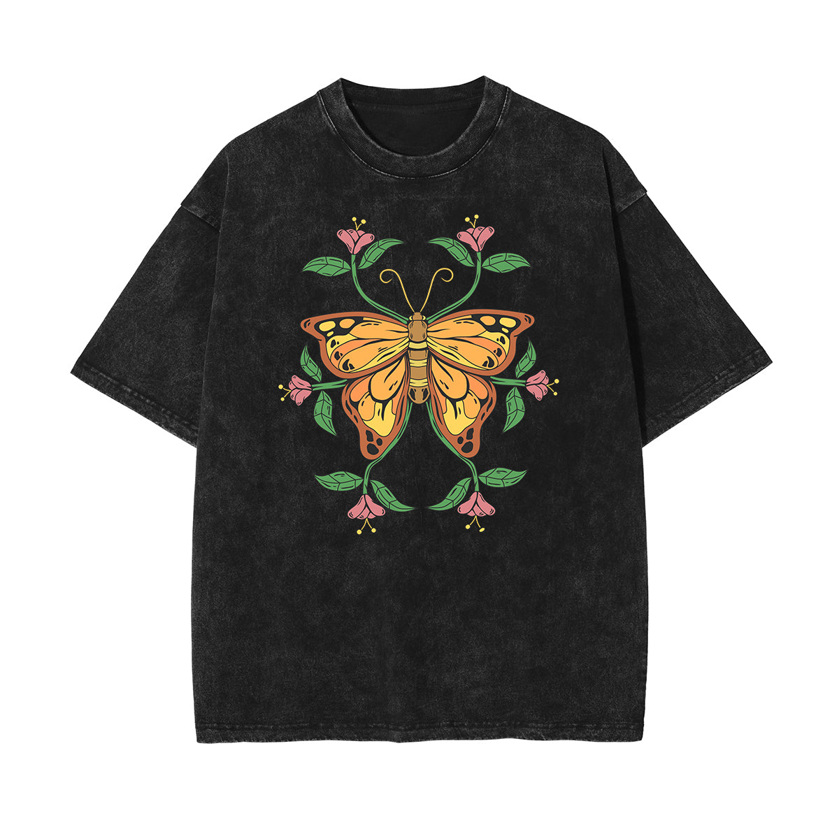 Stone Wash Butterfly Pattern Tee-INNBLAC Fashion Apparel