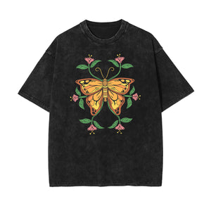 Stone Wash Butterfly Pattern Tee-INNBLAC Fashion Apparel