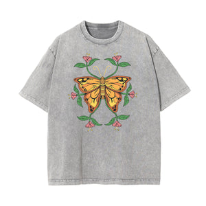 Washed Faded Butterfly Graphic Tee-INNBLAC Fashion Apparel