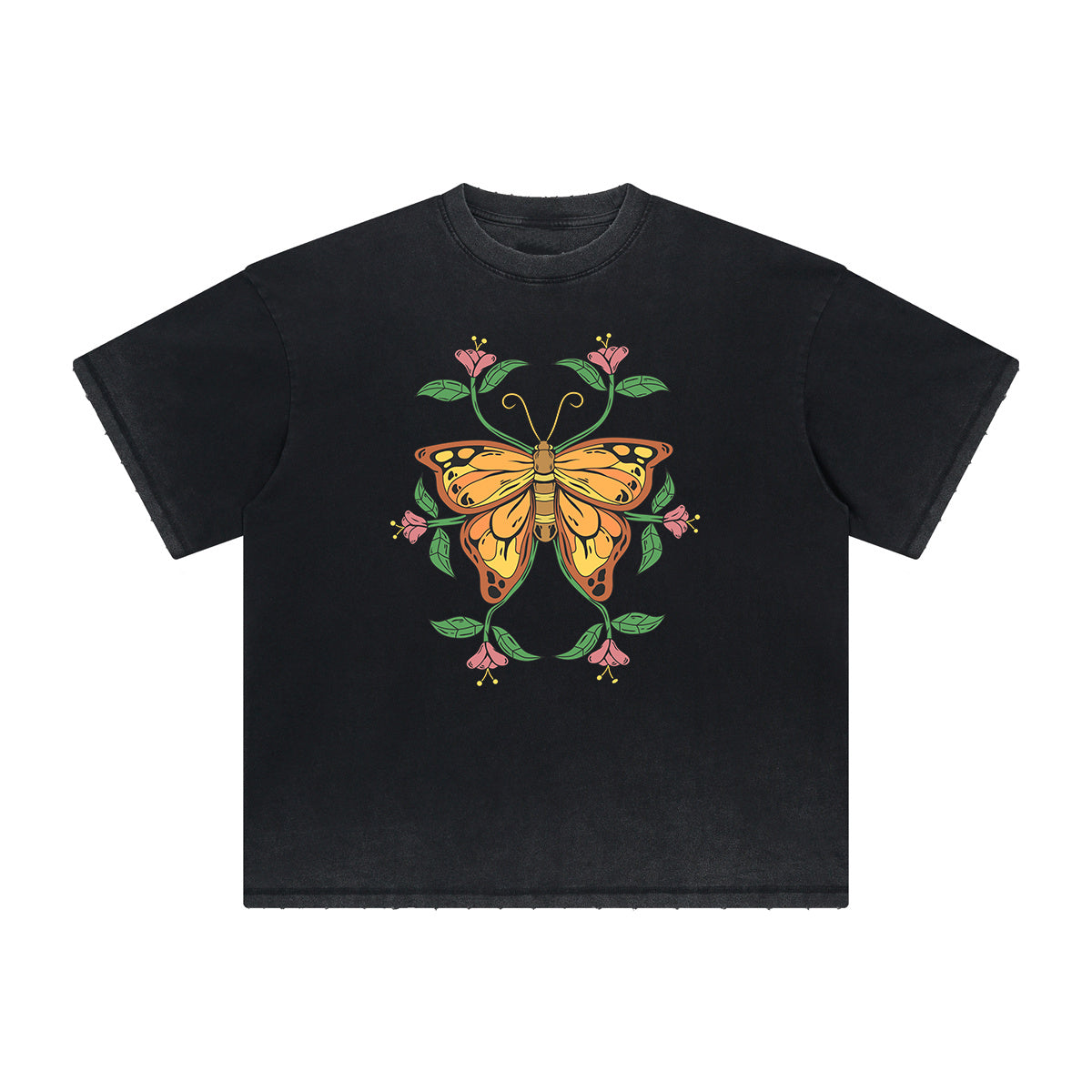 Distressed Butterfly Graphic T Shirt-INNBLAC Fashion Apparel