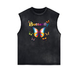 Sleeveless Butterfly Graphic T Shirt-INNBLAC Fashion Apparel