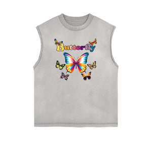 Faded Butterfly Pattern Tank Top-INNBLAC Fashion Apparel