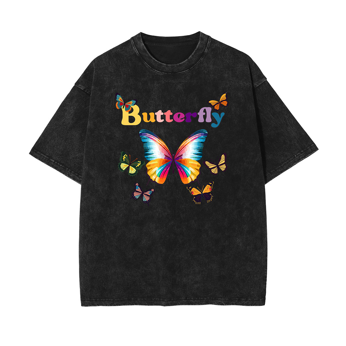 Stone Wash Butterfly Pattern Tee-INNBLAC Fashion Apparel