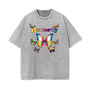 Washed Faded Butterfly Graphic Tee-INNBLAC Fashion Apparel