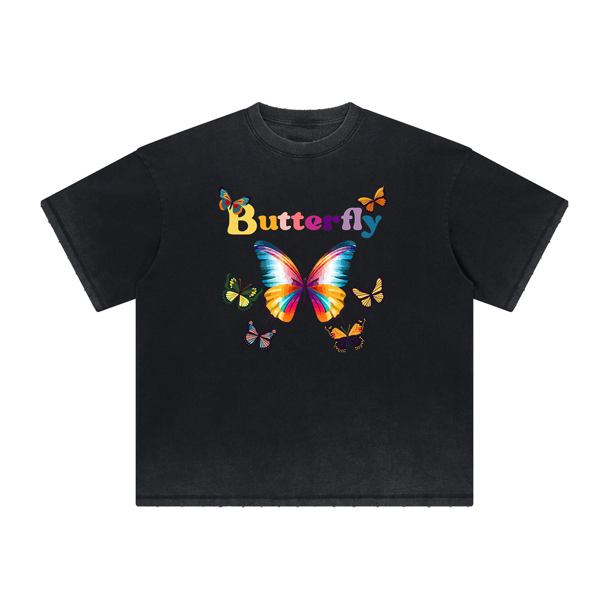 Distressed Butterfly Graphic T Shirt-INNBLAC Fashion Apparel