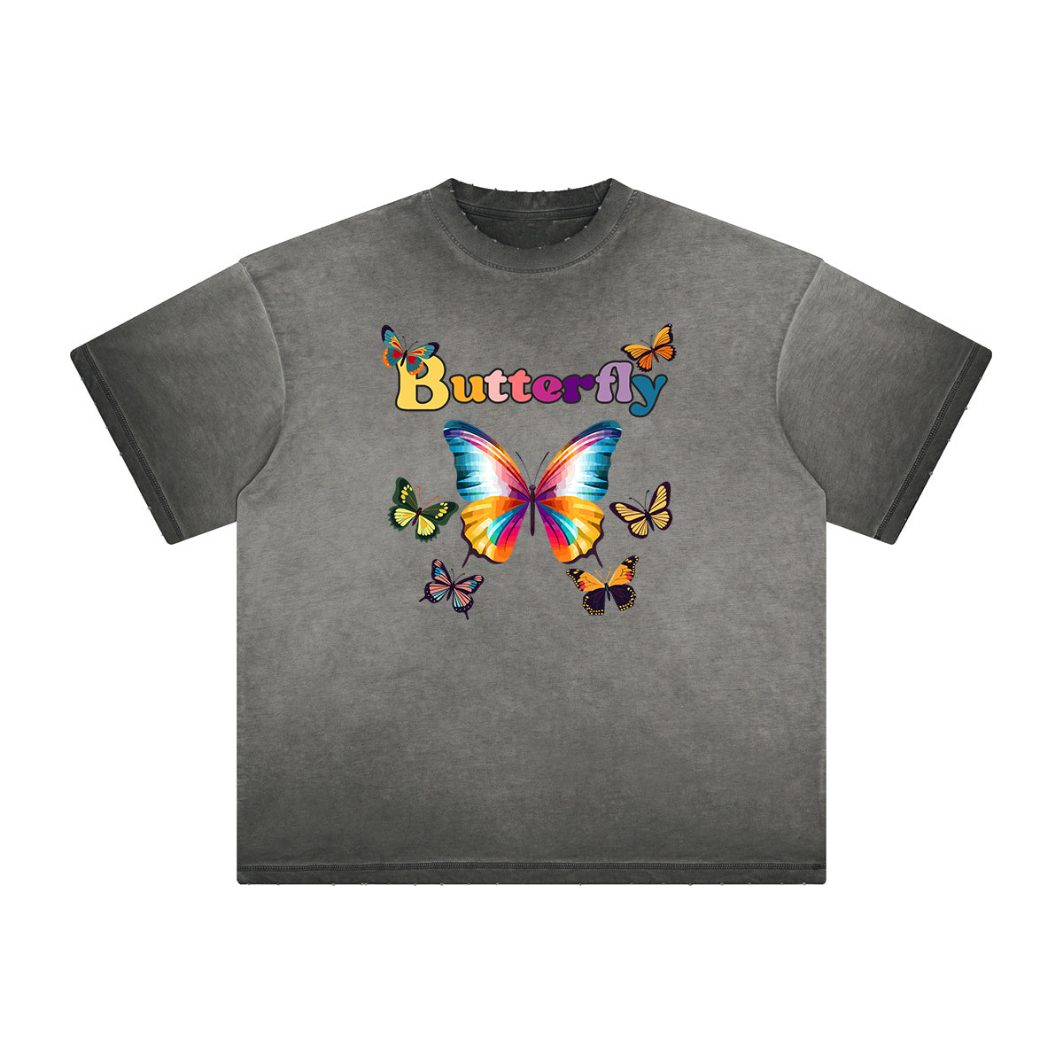 Distressed Faded Butterfly Pattern Tee-INNBLAC Fashion Apparel