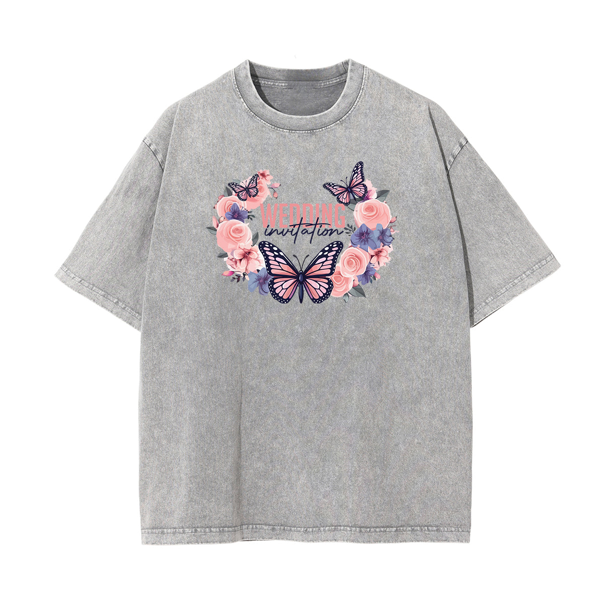 Washed Faded Butterfly Graphic Tee-INNBLAC Fashion Apparel