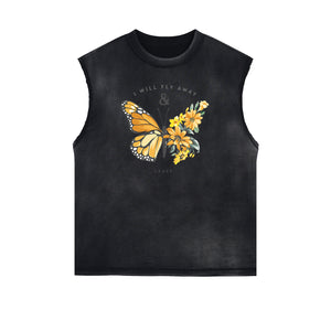 Sleeveless Butterfly Graphic T Shirt-INNBLAC Fashion Apparel