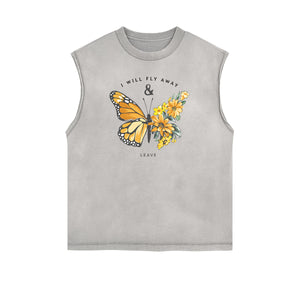 Faded Butterfly Pattern Tank Top-INNBLAC Fashion Apparel