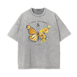 Washed Faded Butterfly Graphic Tee-INNBLAC Fashion Apparel