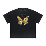 Distressed Butterfly Graphic T Shirt-INNBLAC Fashion Apparel