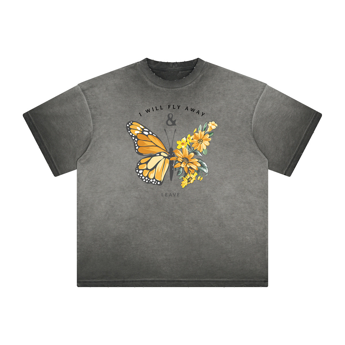 Distressed Faded Butterfly Pattern Tee-INNBLAC Fashion Apparel