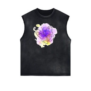 Sleeveless Butterfly Graphic T Shirt-INNBLAC Fashion Apparel