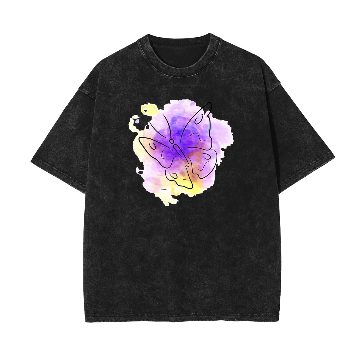 Stone Wash Butterfly Pattern Tee-INNBLAC Fashion Apparel