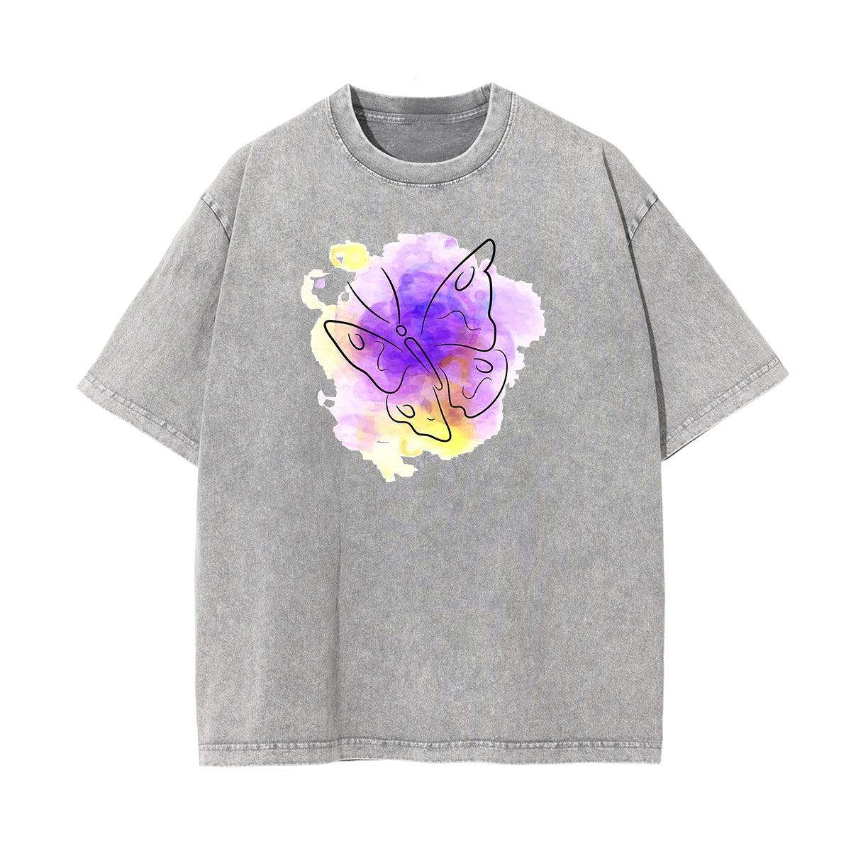 Washed Faded Butterfly Graphic Tee-INNBLAC Fashion Apparel