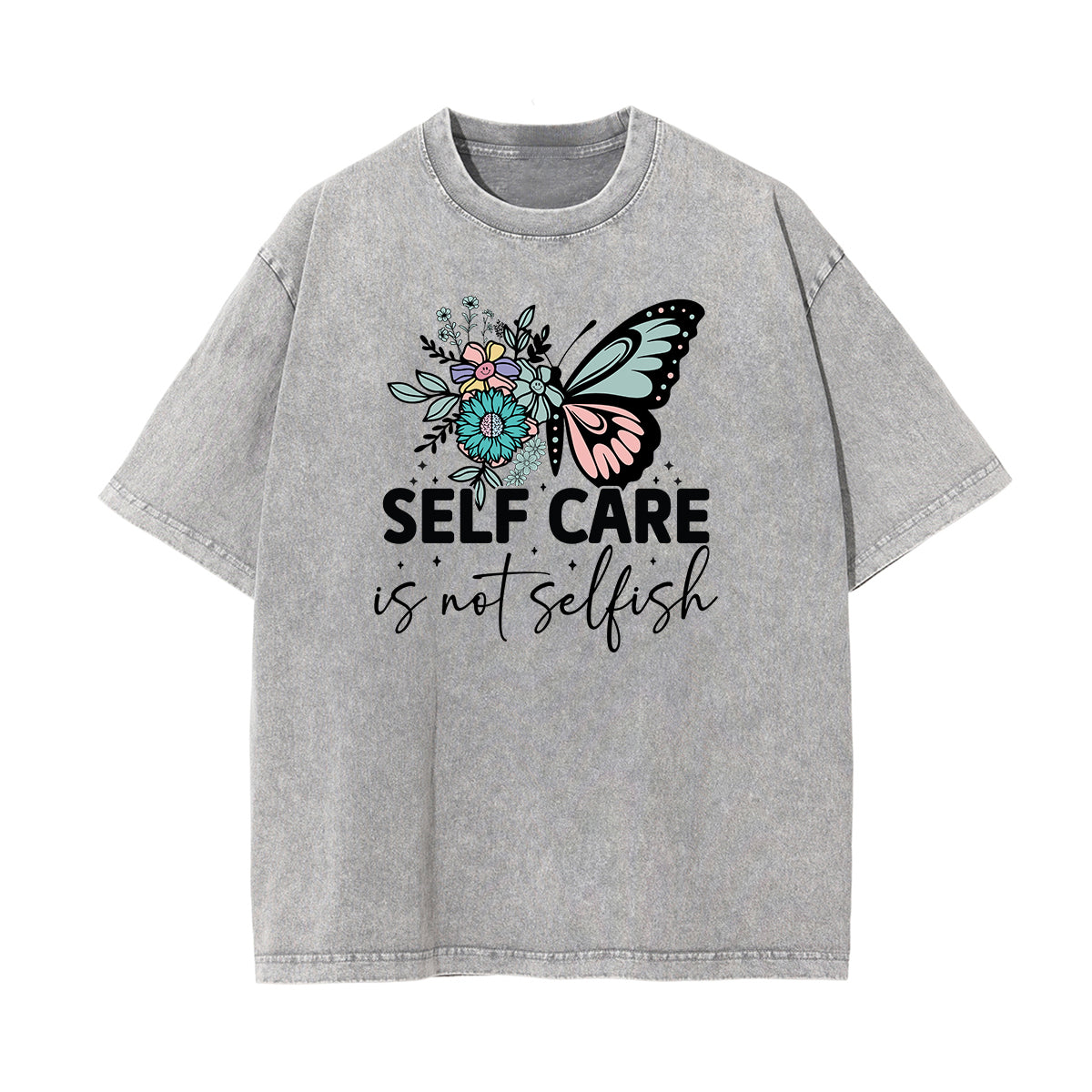 Washed Faded Butterfly Graphic Tee-INNBLAC Fashion Apparel