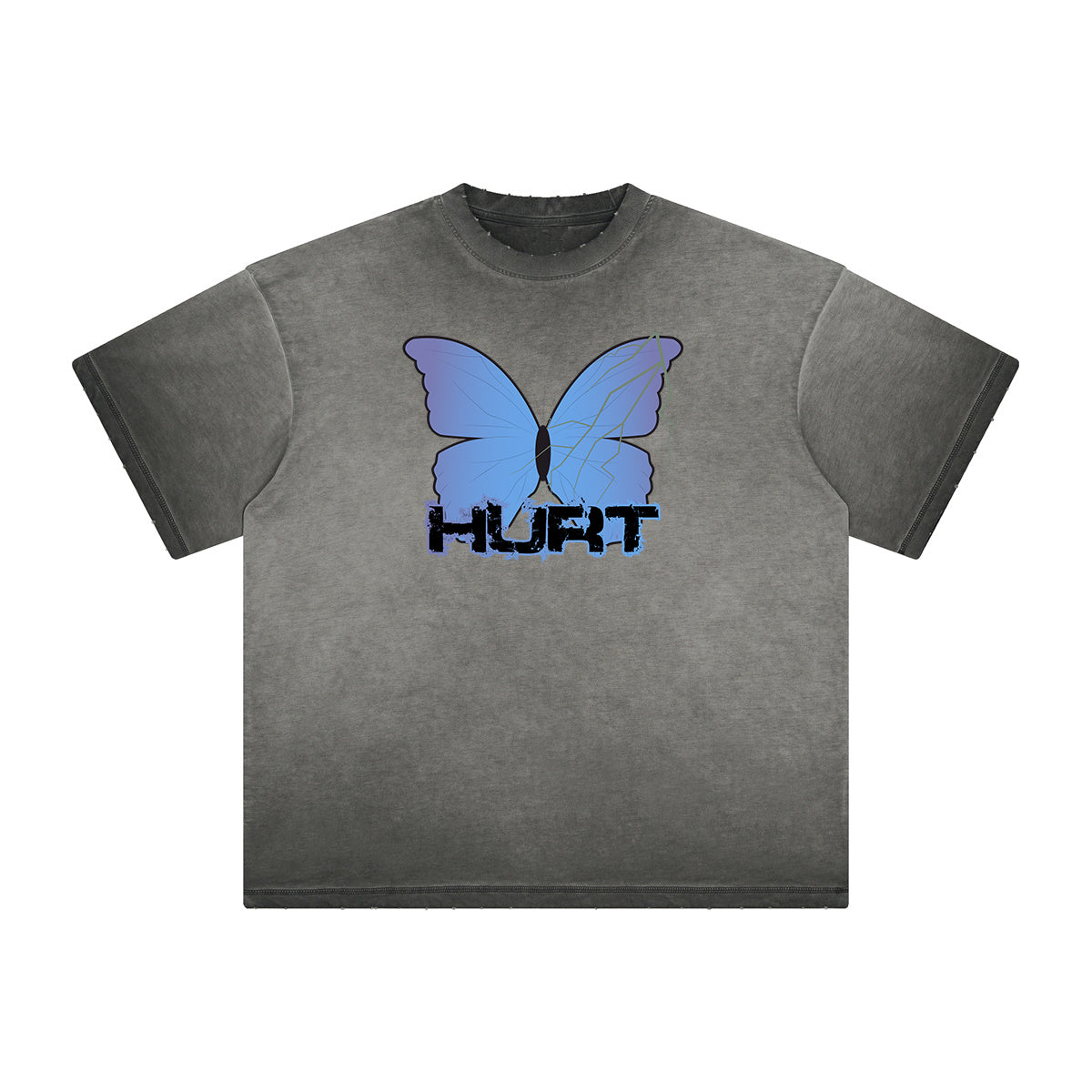 Distressed Faded Butterfly Pattern Tee-INNBLAC Fashion Apparel