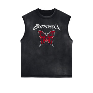 Sleeveless Butterfly Graphic T Shirt-INNBLAC Fashion Apparel