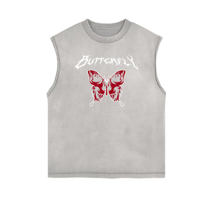 Faded Butterfly Pattern Tank Top-INNBLAC Fashion Apparel