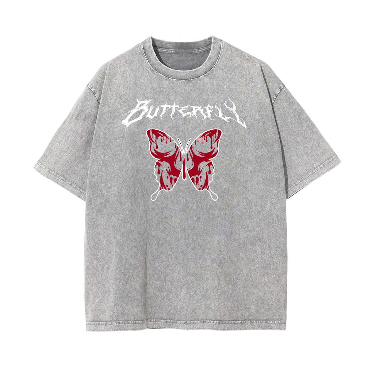 Washed Faded Butterfly Graphic Tee-INNBLAC Fashion Apparel