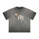 Distressed Faded Butterfly Pattern Tee-INNBLAC Fashion Apparel