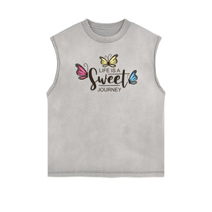 Sleeveless Faded Butterfly Pattern Tee-INNBLAC Fashion Apparel