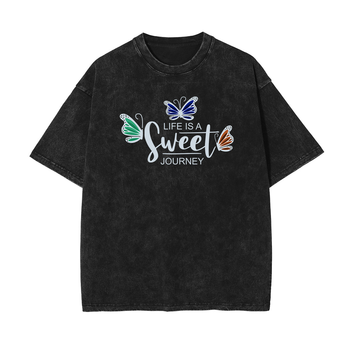 Crew Neck Butterfly Graphic Tee-INNBLAC Fashion Apparel