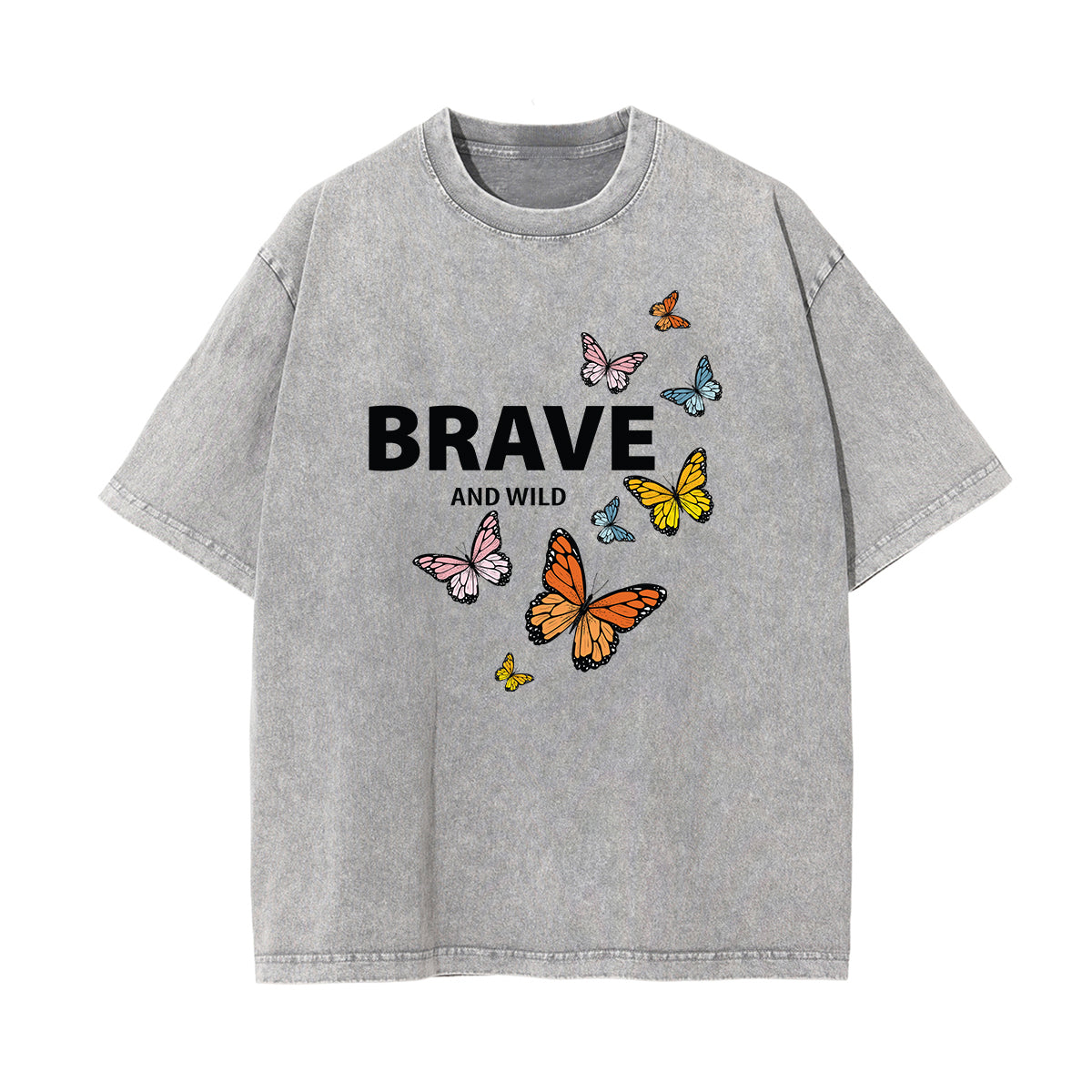 Faded Thick Butterfly Pattern T Shirt-INNBLAC Fashion Apparel