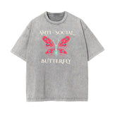 Faded Thick Butterfly Pattern T Shirt-INNBLAC Fashion Apparel