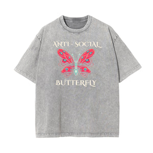 Faded Thick Butterfly Pattern T Shirt-INNBLAC Fashion Apparel