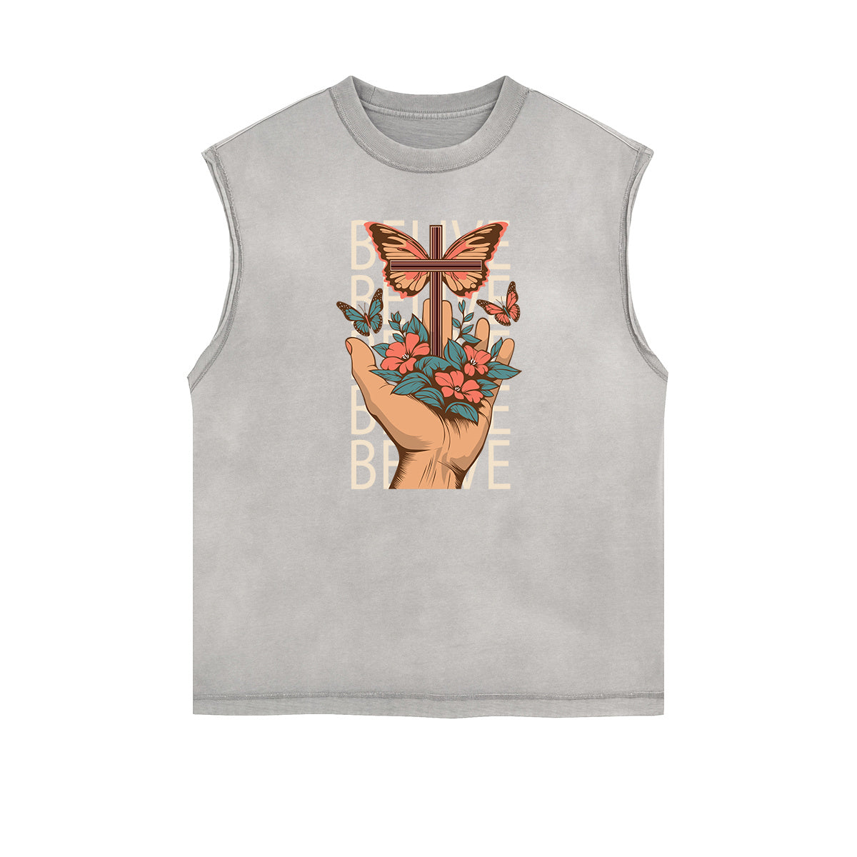 Sleeveless Faded Butterfly Pattern Tee-INNBLAC Fashion Apparel