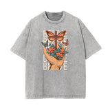 Faded Thick Butterfly Pattern T Shirt-INNBLAC Fashion Apparel