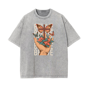 Faded Thick Butterfly Pattern T Shirt-INNBLAC Fashion Apparel