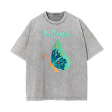 Faded Thick Butterfly Pattern T Shirt-INNBLAC Fashion Apparel