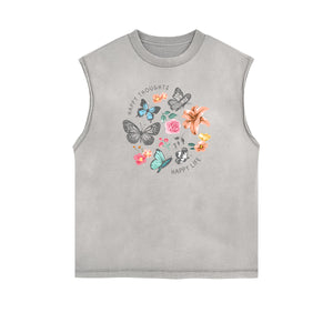 Sleeveless Faded Butterfly Pattern Tee-INNBLAC Fashion Apparel