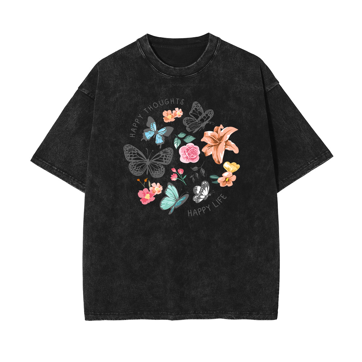 Crew Neck Butterfly Graphic Tee-INNBLAC Fashion Apparel