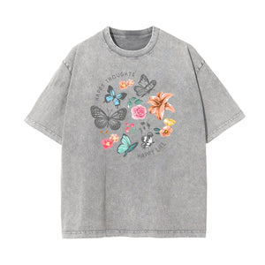 Faded Thick Butterfly Pattern T Shirt-INNBLAC Fashion Apparel